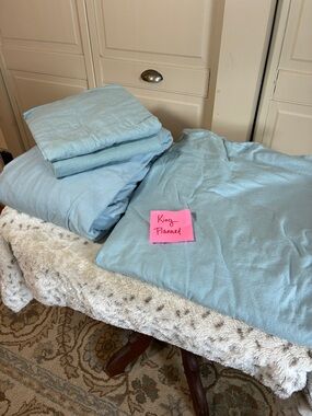Flannel King Sheet Set by Lane Linen 100% Cotton Light Blue/Green